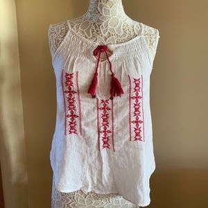 Pink & White Summer Tassel Tank Top